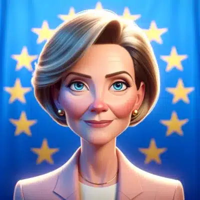 DALL·E 2024-02-19 15.30.42 – Create an illustration of a mature woman with short blonde hair, light skin, and smaller blue eyes. She is wearing a light pink blazer over a white bl